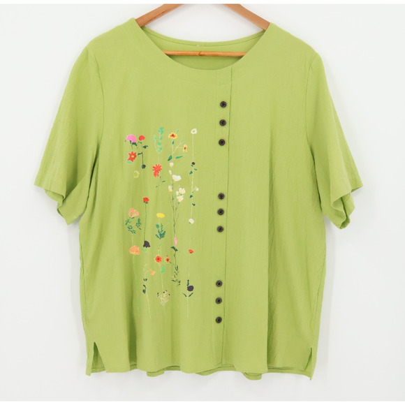 Wildflower Print Short Sleeve Top Boxy Summer Floral Artsy Boho – Size‎ M/L - Picture 1 of 7